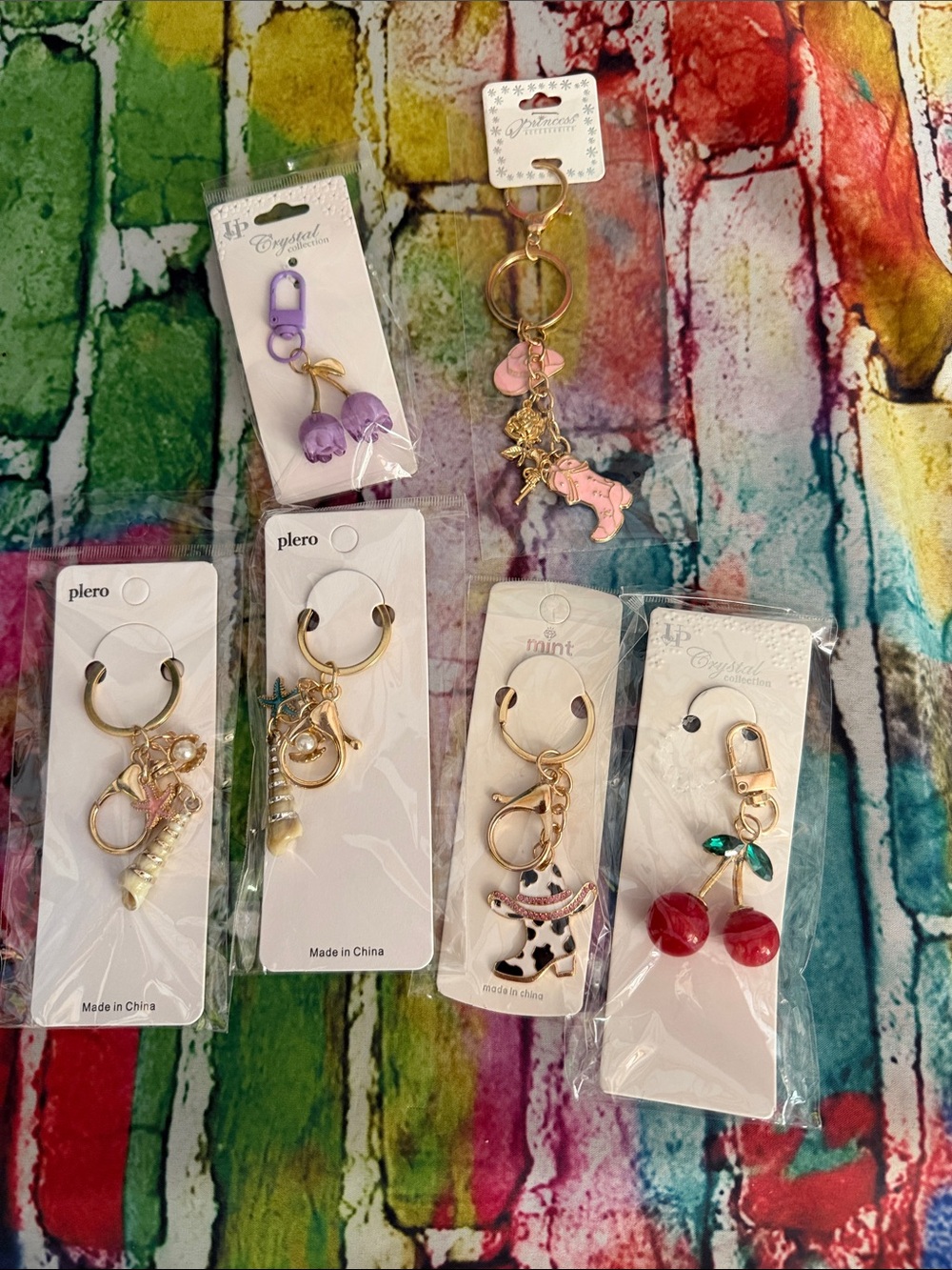 Plero & Mint Assorted Women’s Charm Keychains - Pink, Purple, Red, Gold Accents